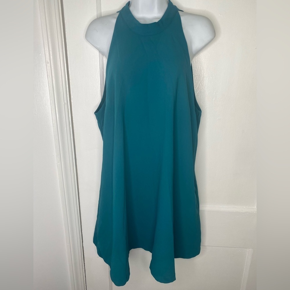 LOVERS & FRIENDS Revolve Lily High Neck Halter Teal Dress With pockets